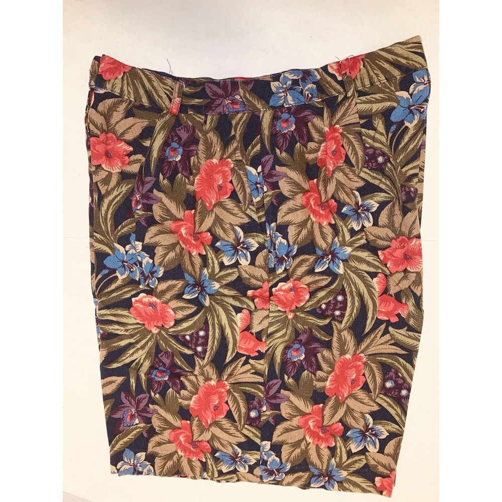 Shorts 14 Bermuda Length Hawaiian Linen Blend Ladies 30 Karen Scott High Rise